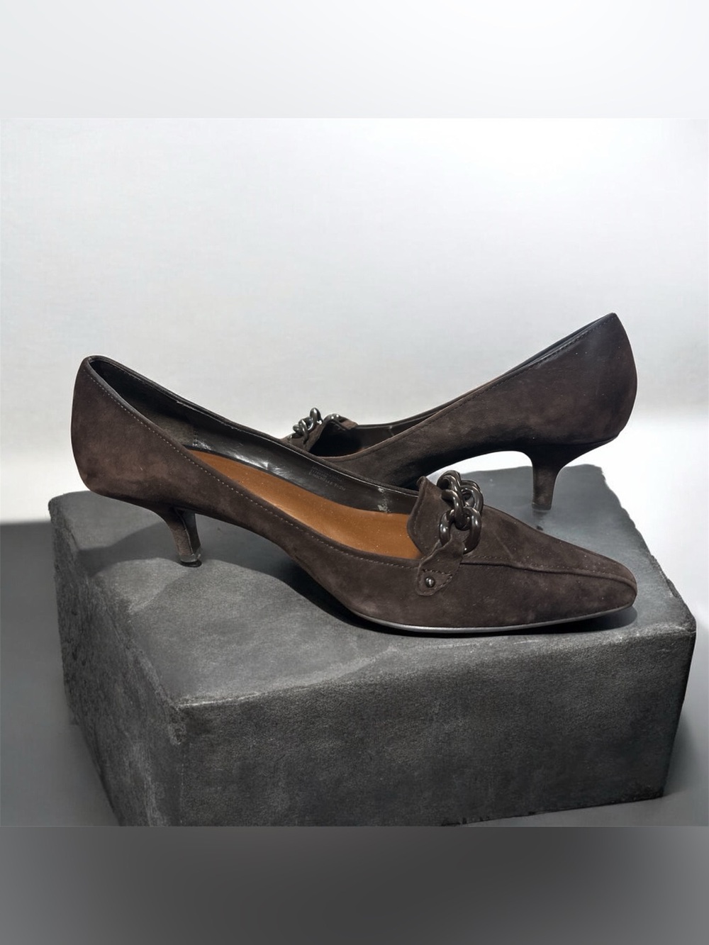ETIENNE AIGNER E-Michelle Chocolate Brown Suede Pointed Toe Kitten Heel Shoes - Picture 1 of 12